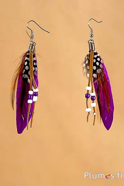 Boucles d'oreilles oie lame - long. 10 cm - violet